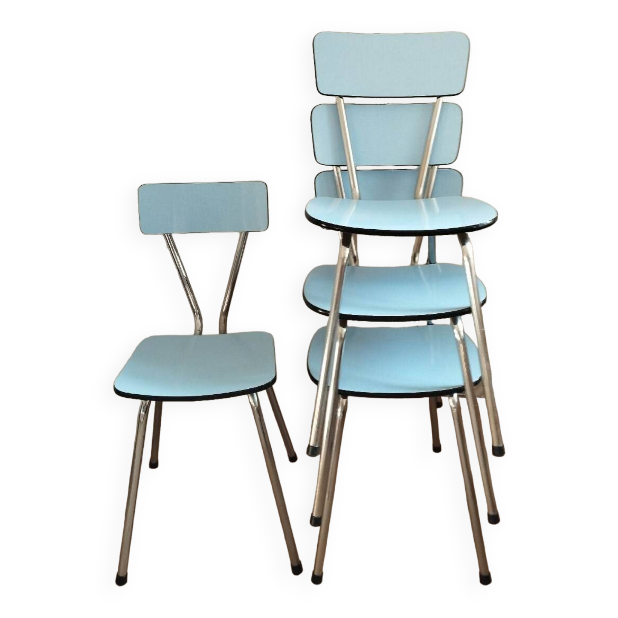 4 blue Formica chairs