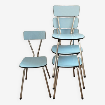 4 blue Formica chairs