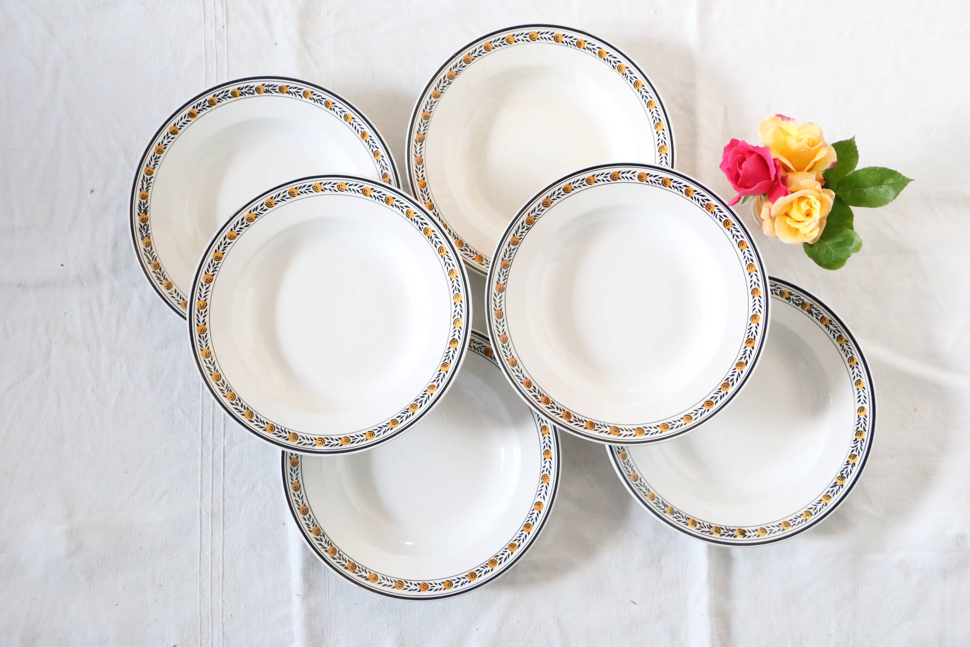 Ensemble de 6 assiettes creuses, Digoin Sarreguemines, modèle Valence