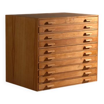 Antique plan cabinet in beech wood – Central Europe, around 1950