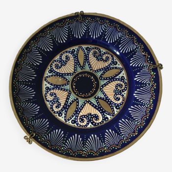 HB QUIMPER earthenware plate with pearl and gold enamel