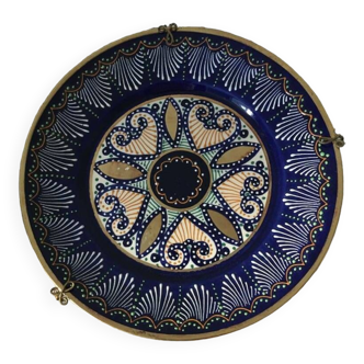 HB QUIMPER earthenware plate with pearl and gold enamel