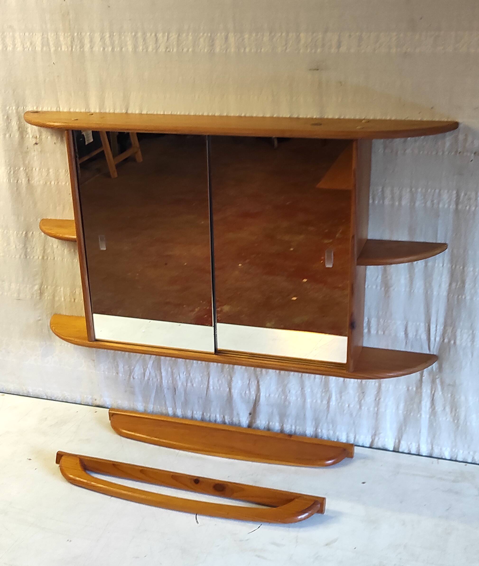 Solid pine bathroom cabinet with shelf - mid 20th century.