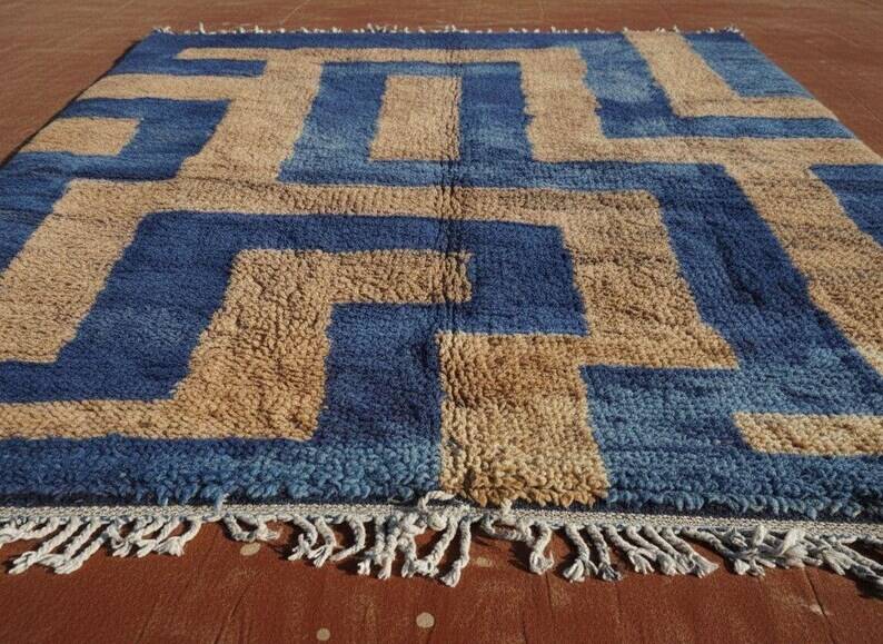Moroccan blue and beige Berber rug 300x200 cm – handmade