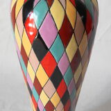 Italian ceramic vase with harlequin decor from the 50s