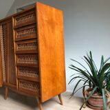 Commode bois et rotin