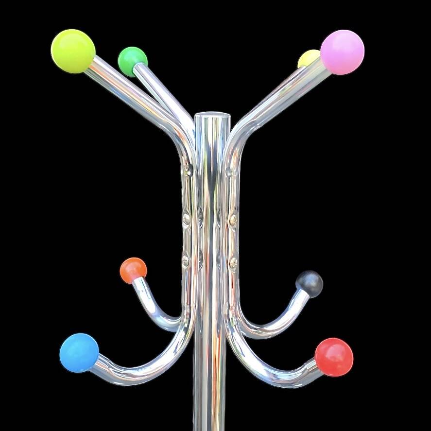 Chrome Parrot Coat Rack with Multi-Colored Balls – 1980s