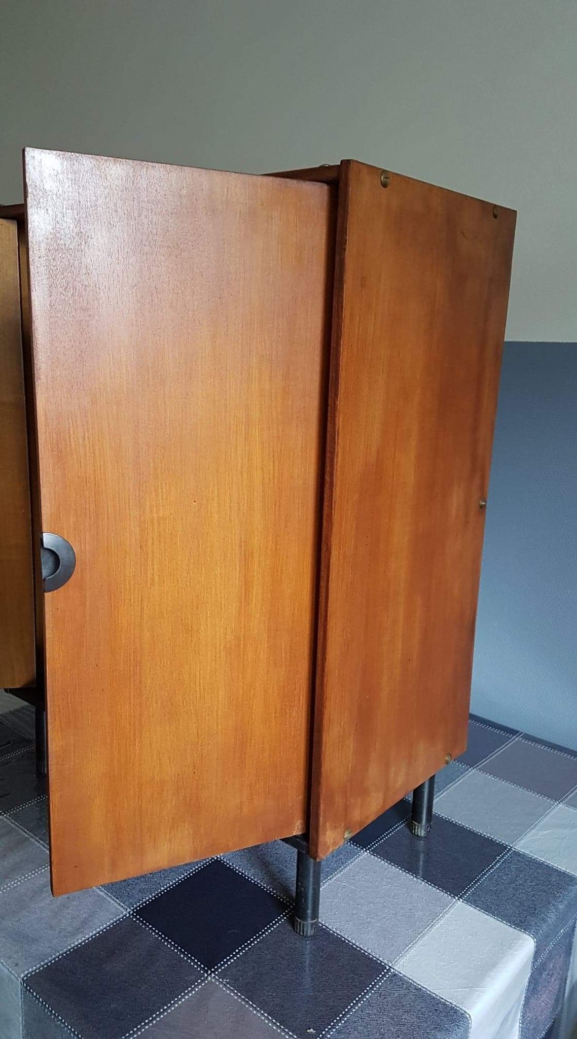 vintage color black metal feet teak wooden Shoe cabinet