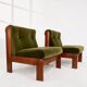 Guilleumas armchair. Upholstered in olive green velvet. Spain 70s
