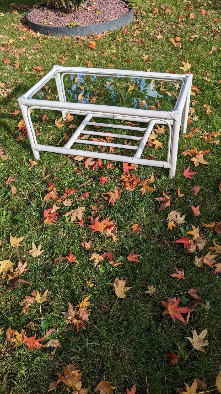 Vintage rattan and glass coffee table