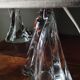 Pair of table lamps - Twisted transparent glass bases from the 1950s - Hemp shades