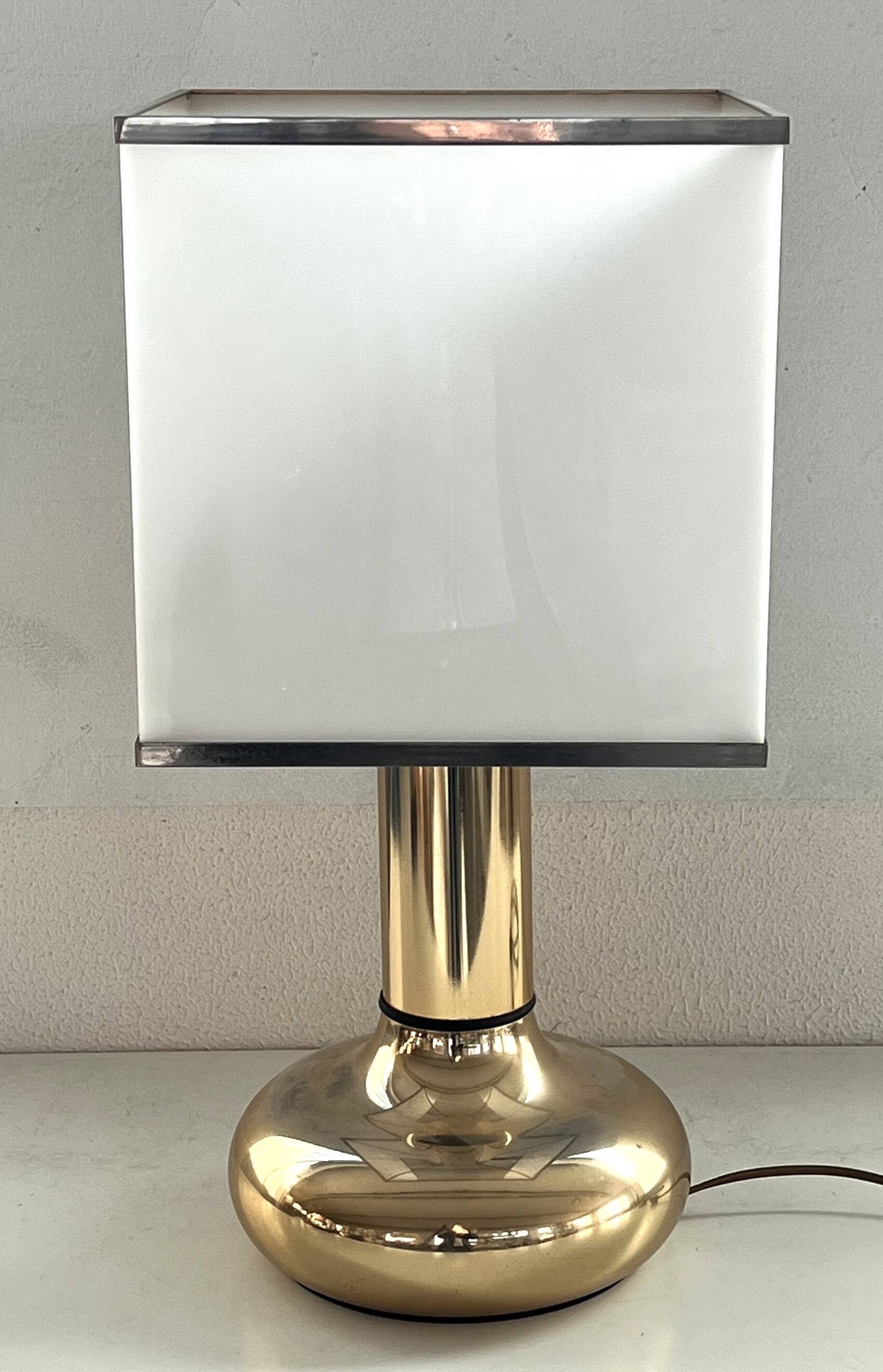 Italian metal table lamp with perspex lampshade, 1970s