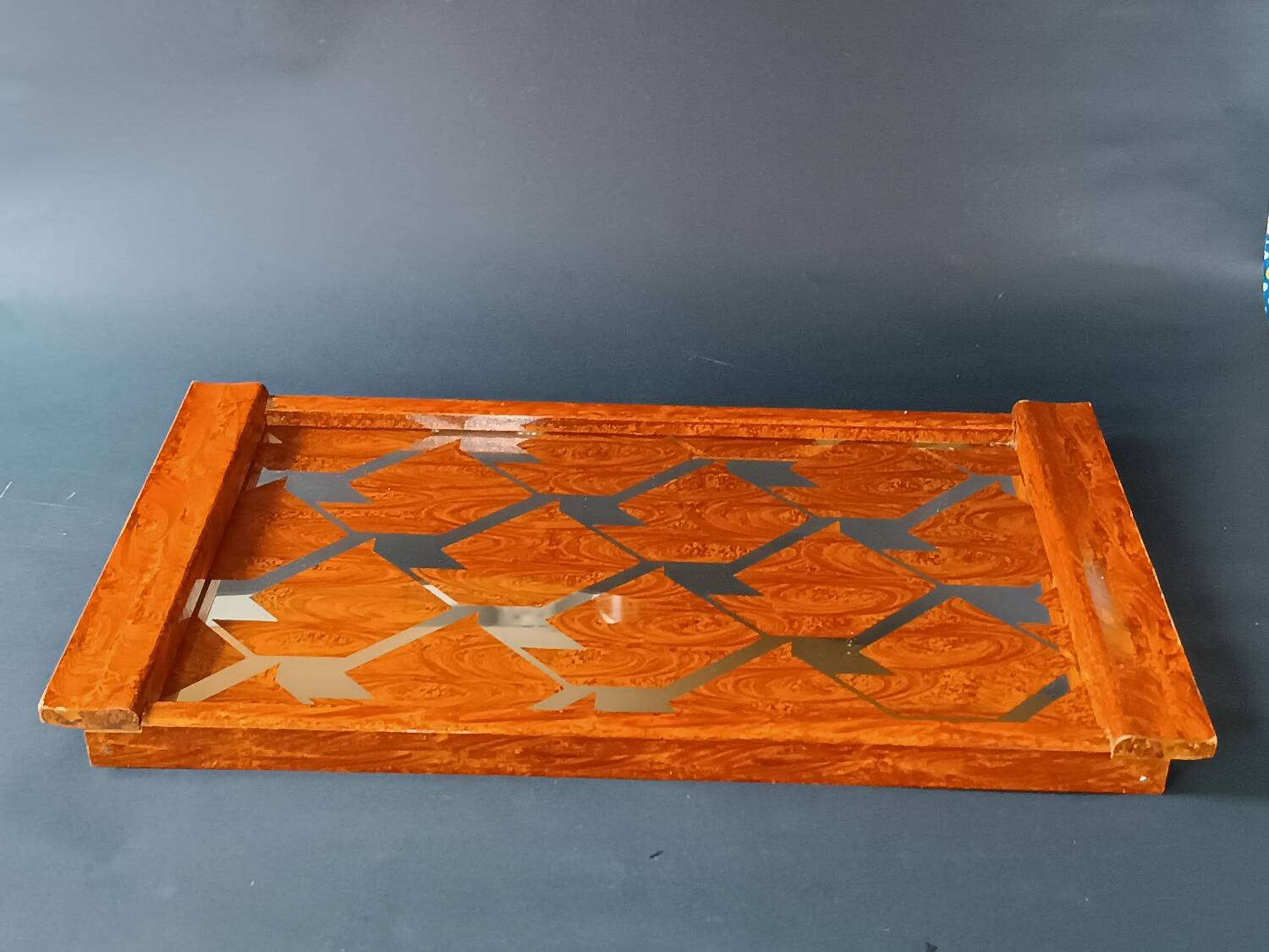 Two wooden and glass trays