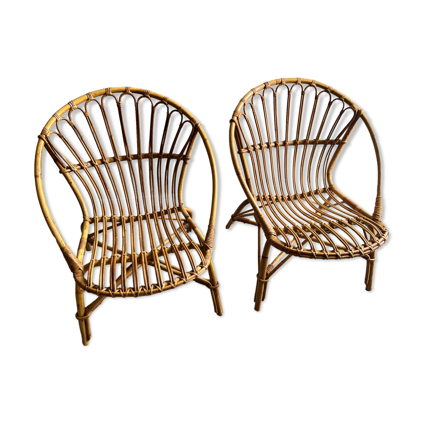 Vintage rattan shell armchairs