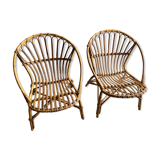 Vintage rattan shell armchairs