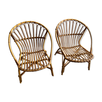 Vintage rattan shell armchairs