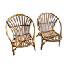 Vintage rattan shell armchairs