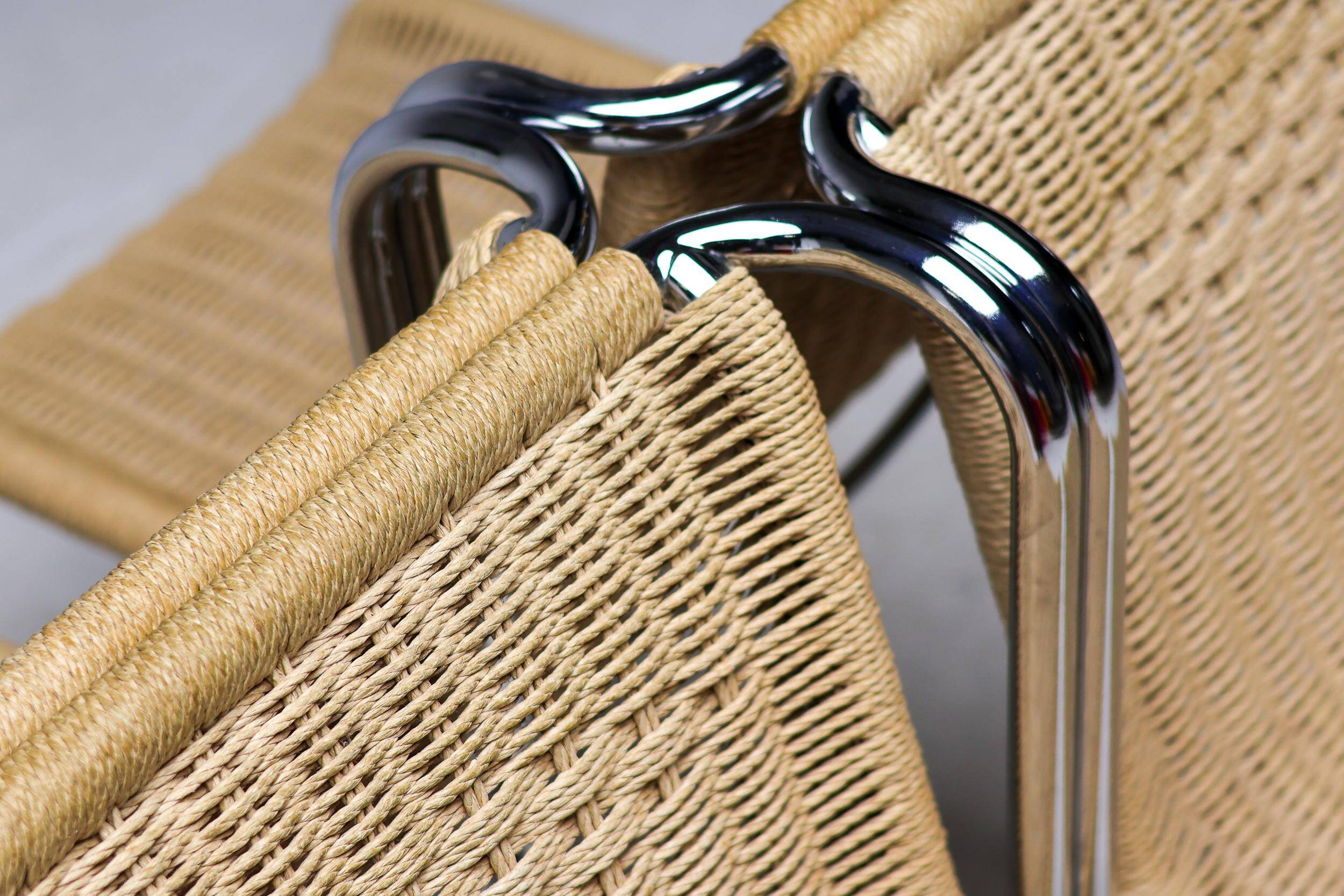 Gabriele Mucchi S5 Italian Modernity Dining Chairs with Chrome Tubular Frames and Rope Seats