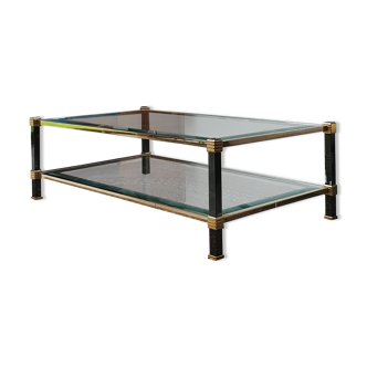 Coffee table in glass and black and gold metal