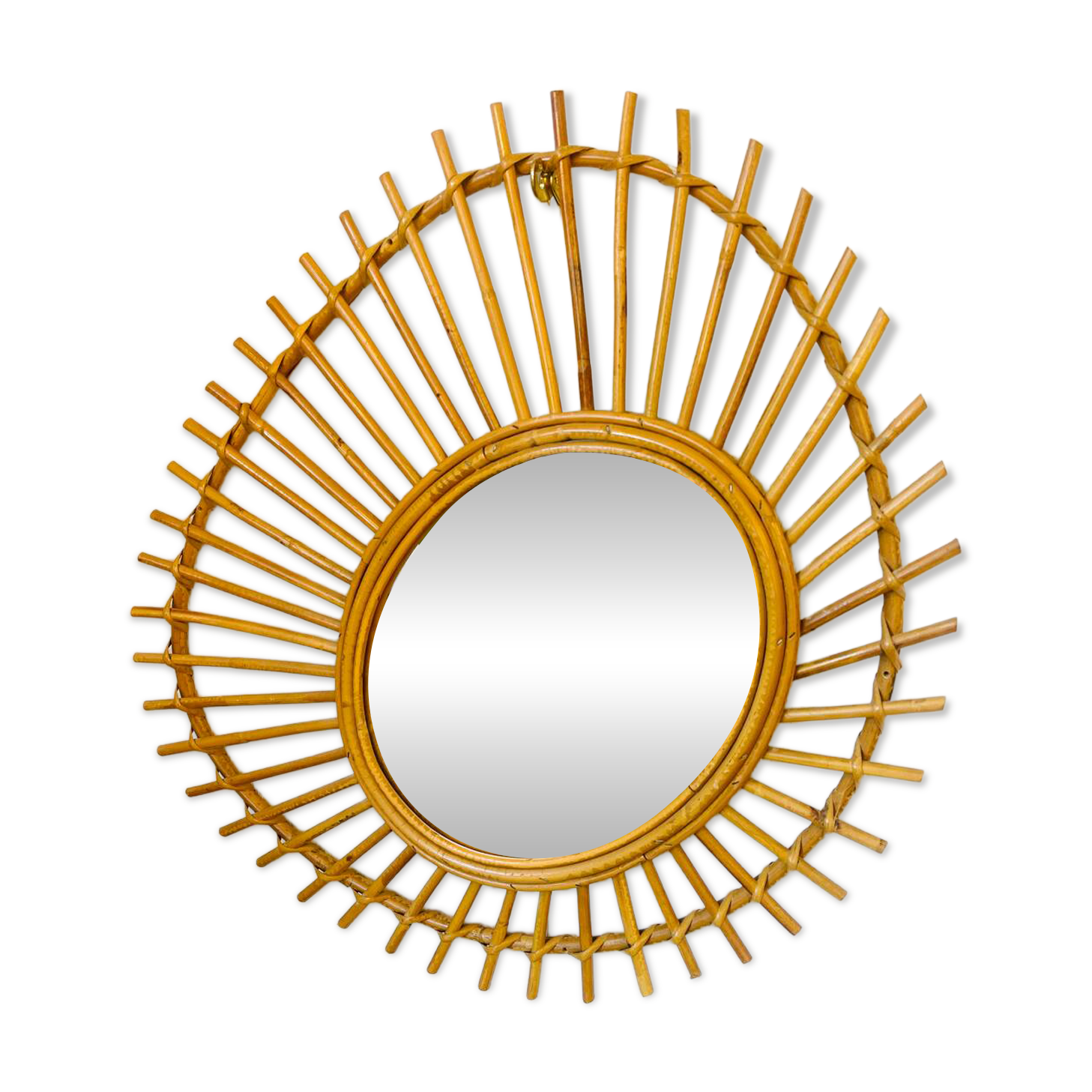Vintage sun mirror in rattan – 60s/70s