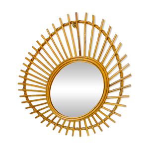 Miroir soleil en rotin,