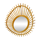 Miroir soleil en rotin, années 60-70