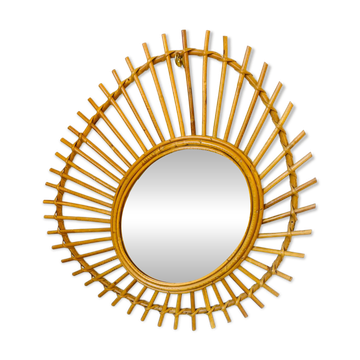 Miroir soleil en rotin, années 60-70