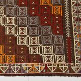 Deep Burgundy & Mustard Yellow Star Pattern Turkish Kilim Rug, 145x282 Cm