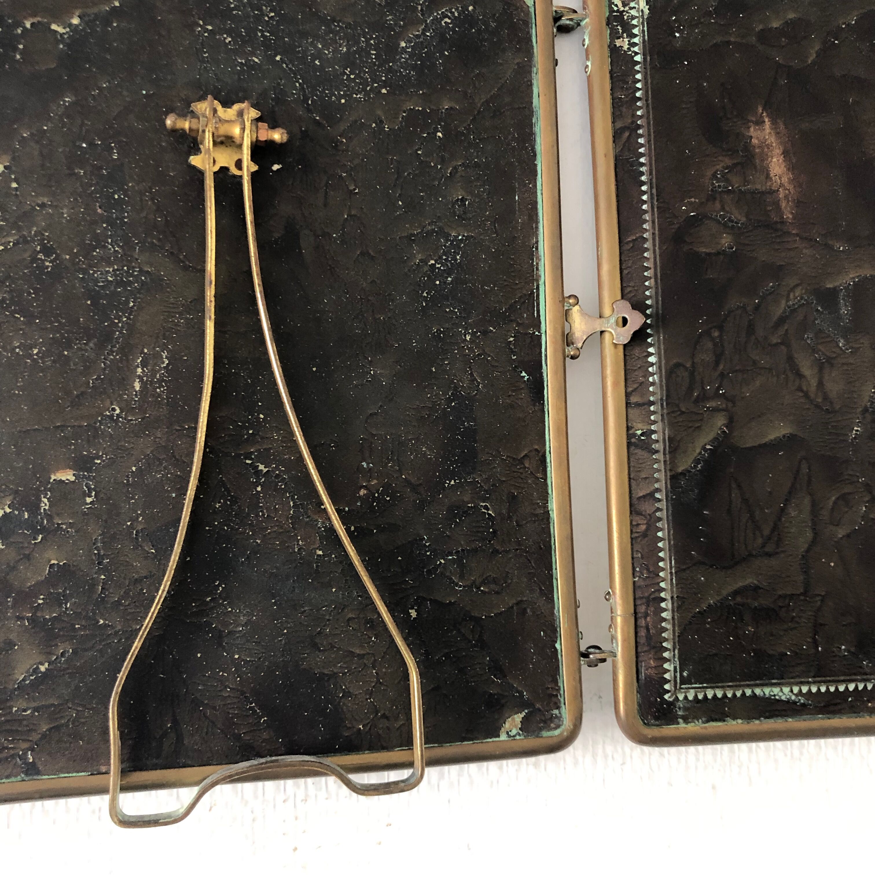 Mirror triptych Barber brass nickeled vintage 1920, 28x67cm