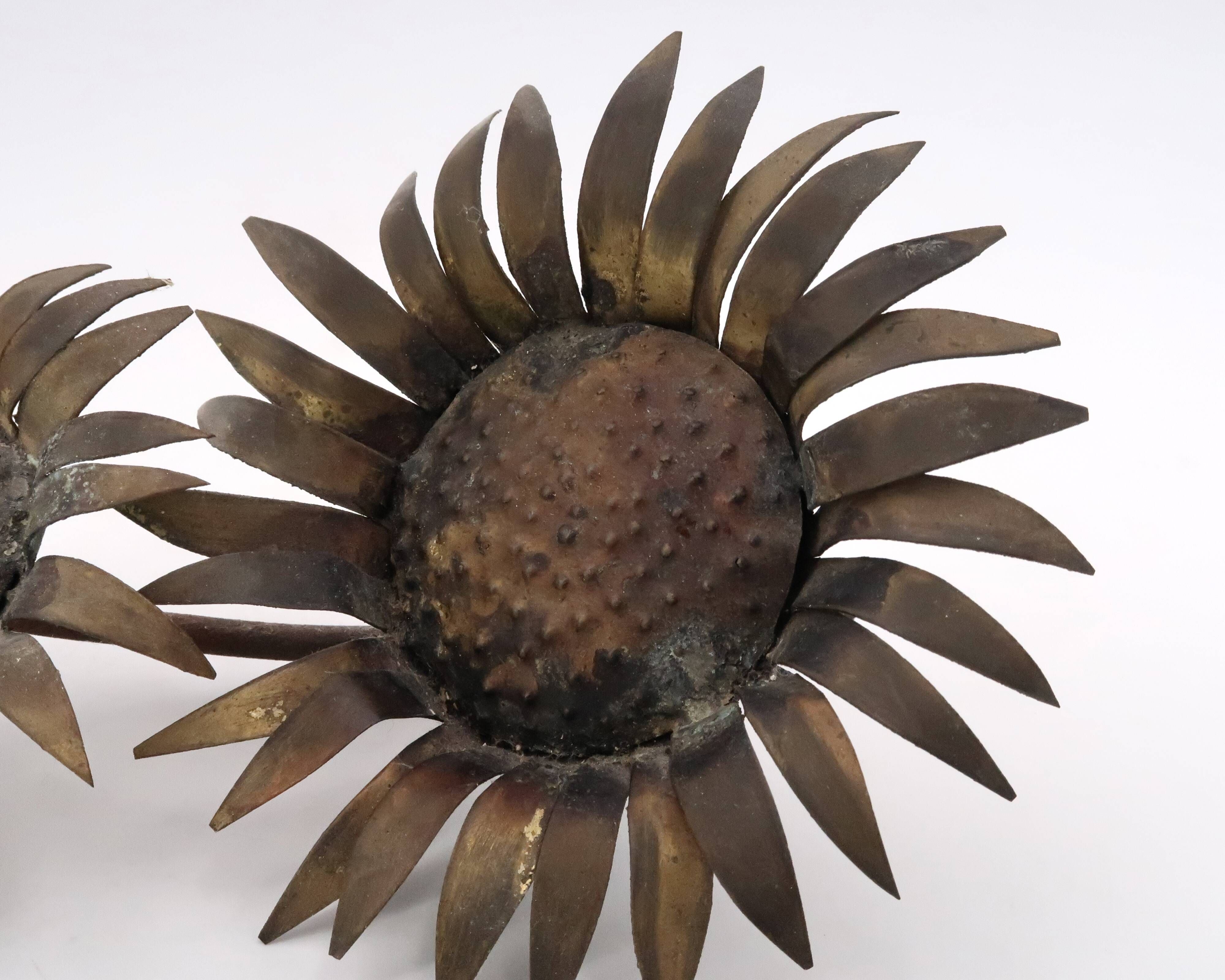 Brutalist brass sunflower sculpture, 1950s