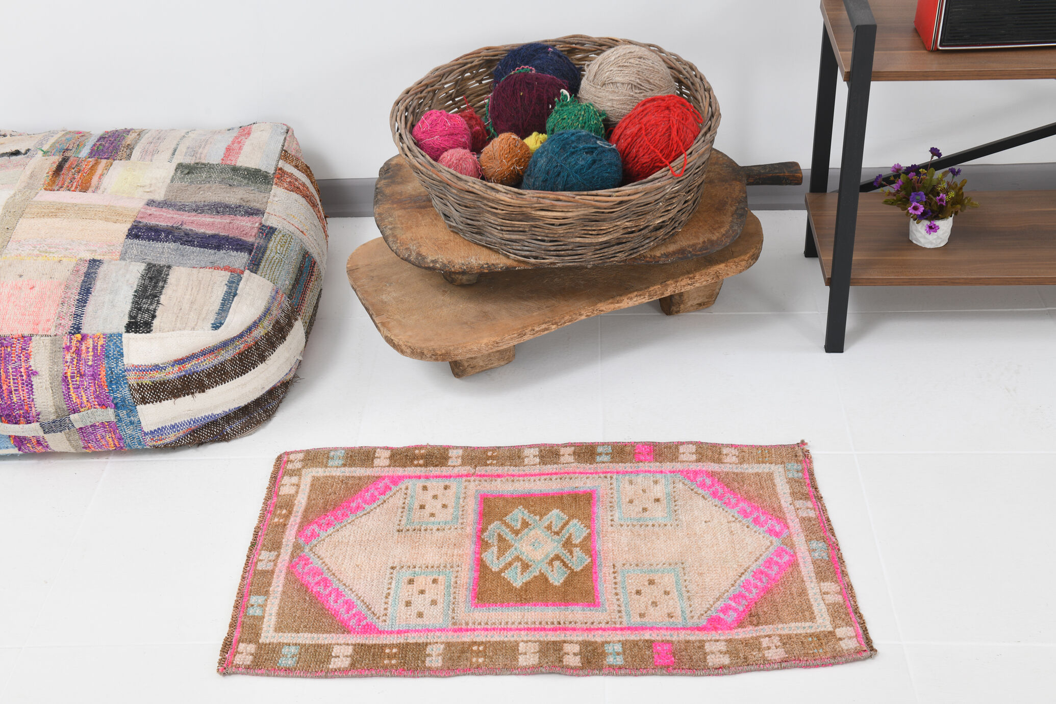 Handmade Wool İn Vintage Door Mat Rug