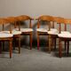 Henning Kjærnulf dining chairs set in Oak and Off White Bouclé, Denmark, 1960s