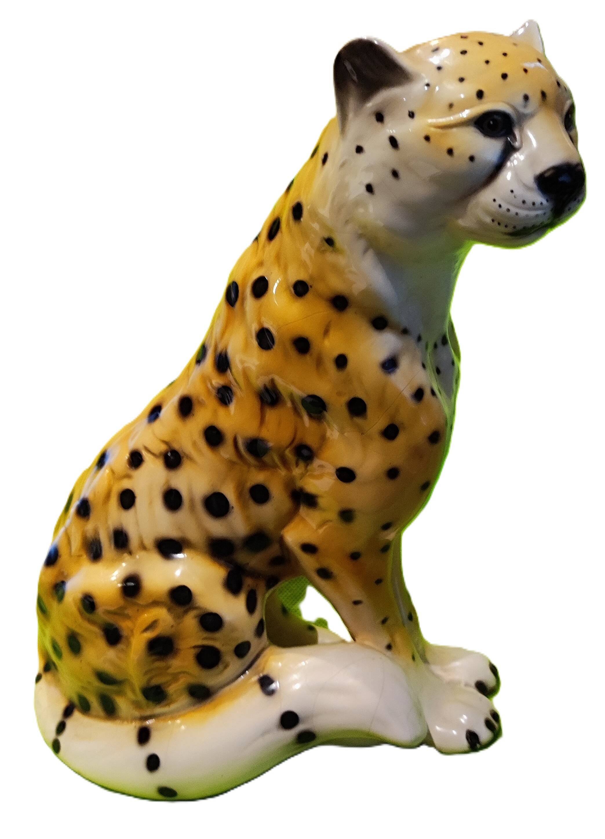 Figurine Guépard Mid-Century en céramique émaillée - 25 cm
