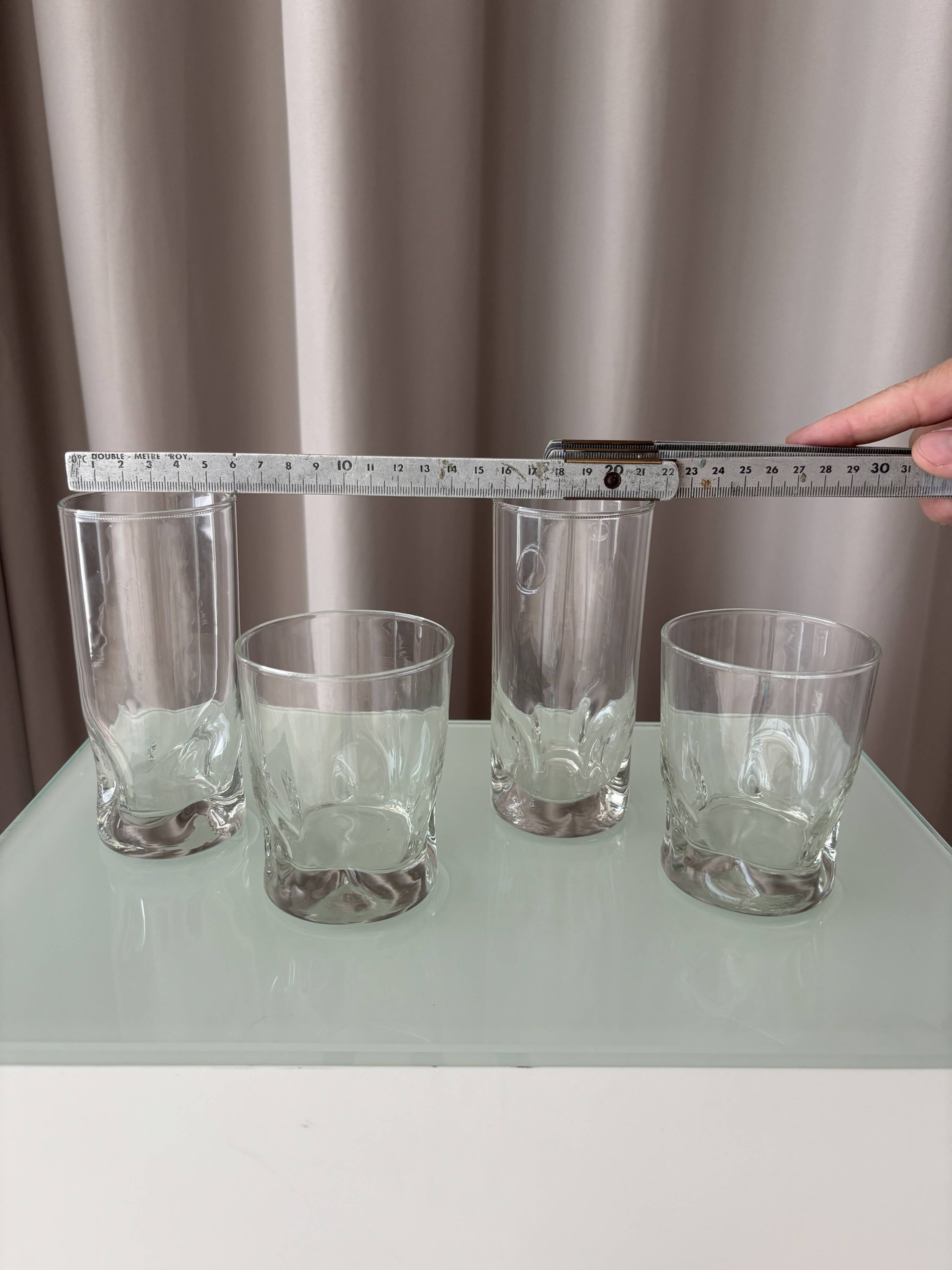 Set of 4 Vintage Sculptural Drinking Glasses | Thick Glass Tumblers & Highb