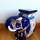Stool or elephant plant stand in blue ceramic