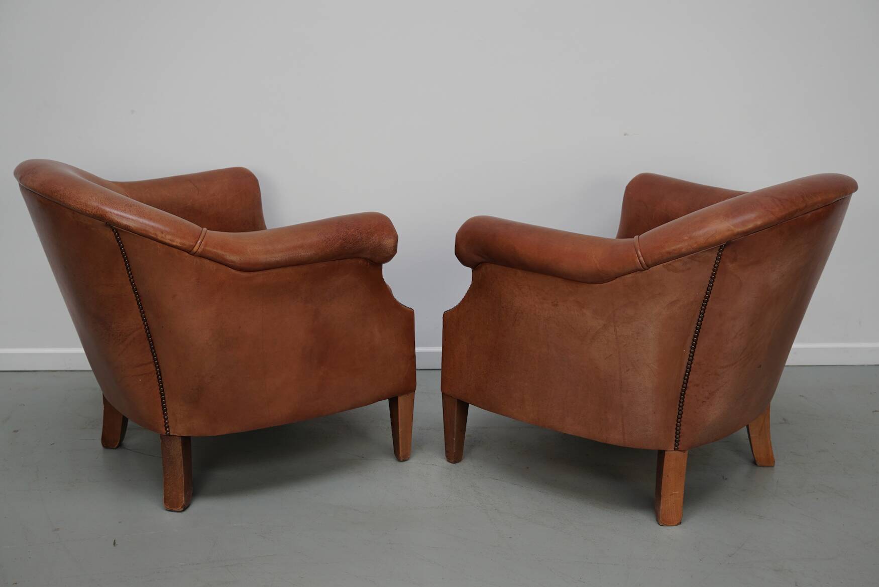 Vintage Dutch Leather Club Chairs in Cognac, Set of 2
