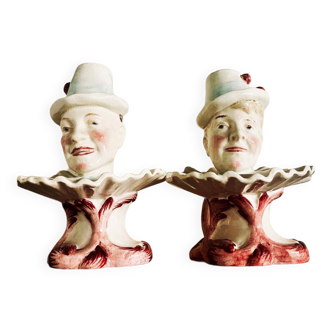 Pair of Sarreguemines earthenware candlesticks