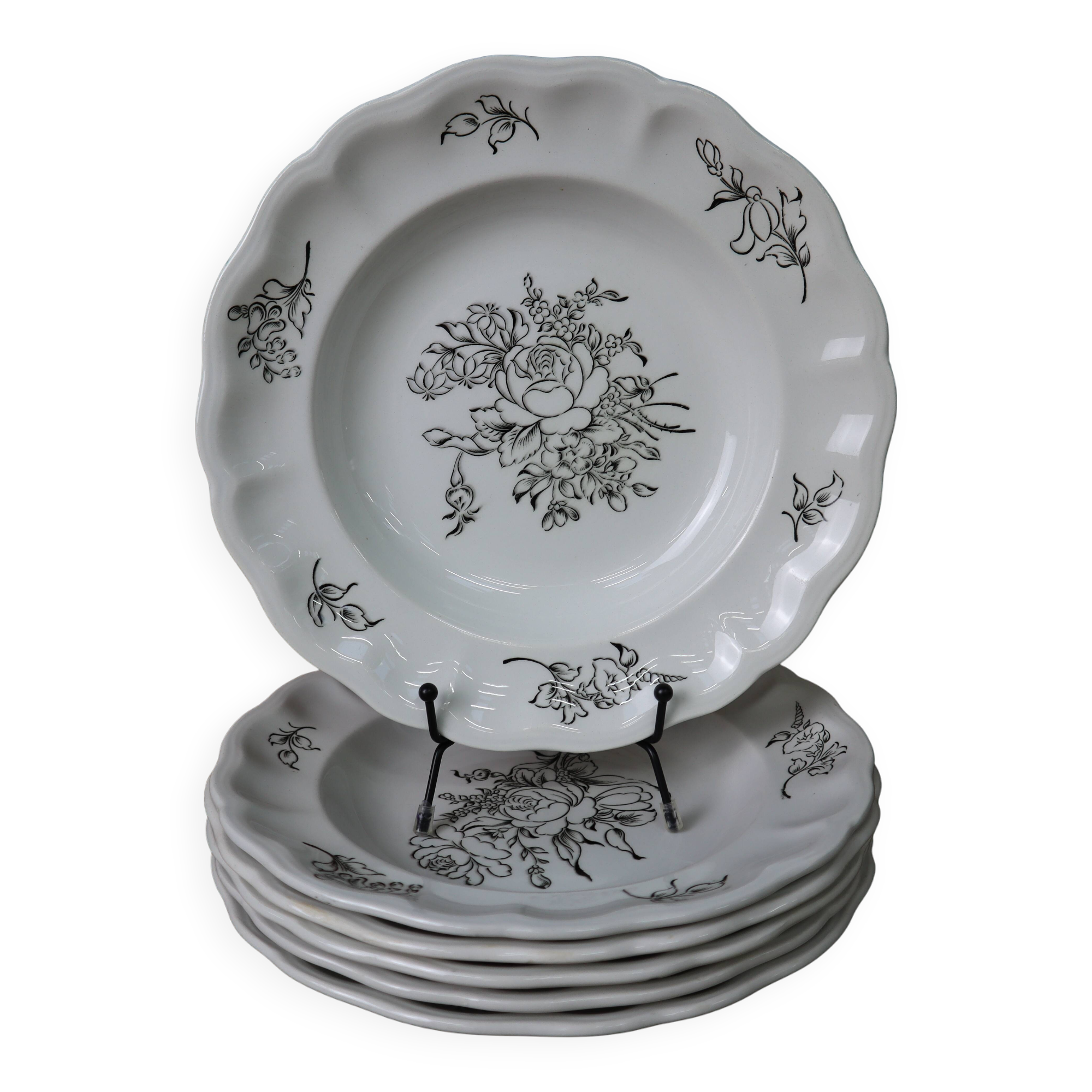 Set of 6 hollow plates in half Lunéville porcelain