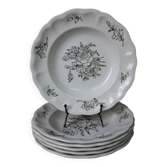 Set of 6 hollow plates in half Lunéville porcelain