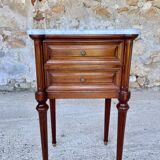 Table de chevet style Louis XVI, marbre de Carrare et acajou