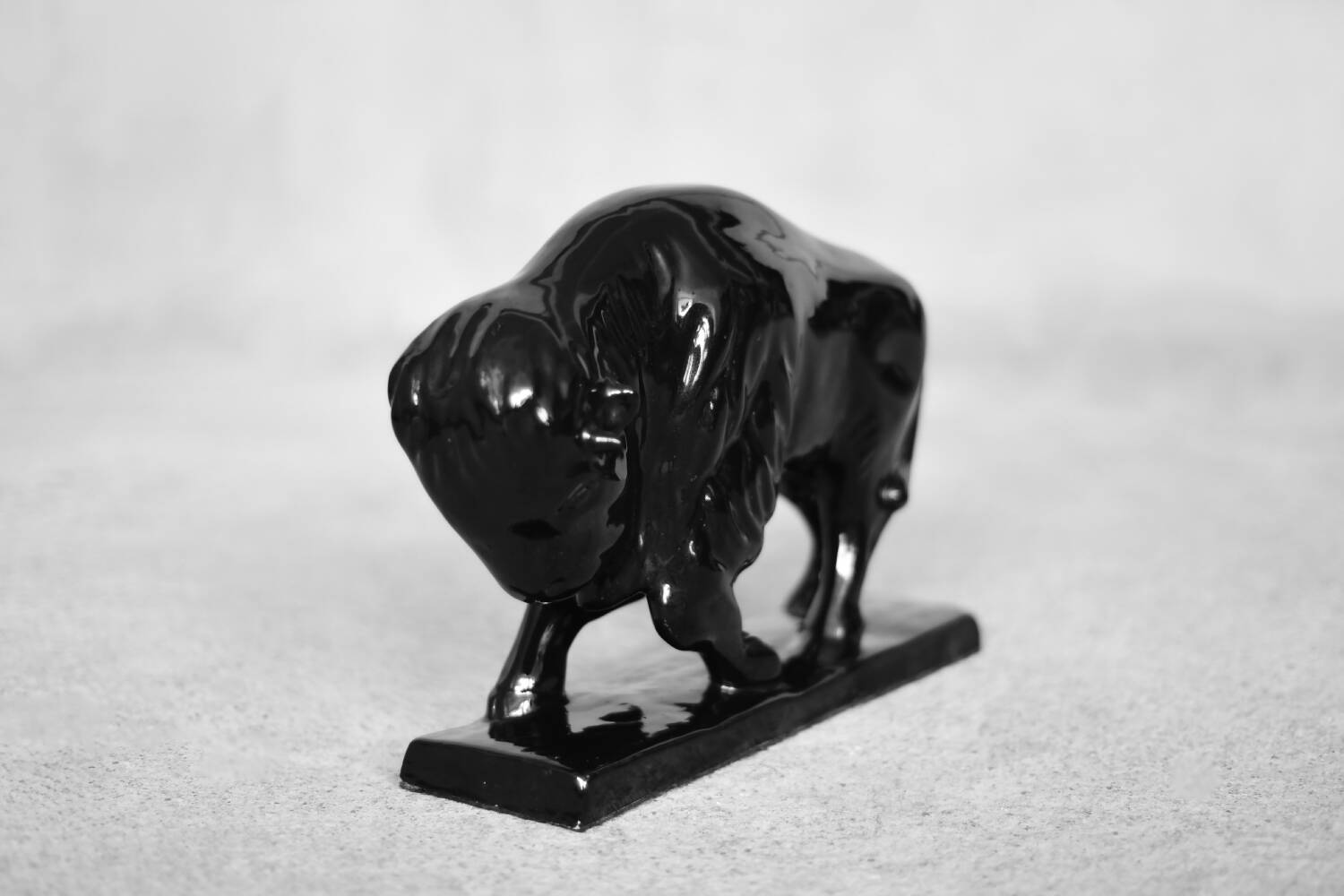 Large porcelain bison figurine, Vintage Mid-Century Nordic Modern Black
