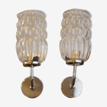 Pair of bubble glass wall lamps 1970