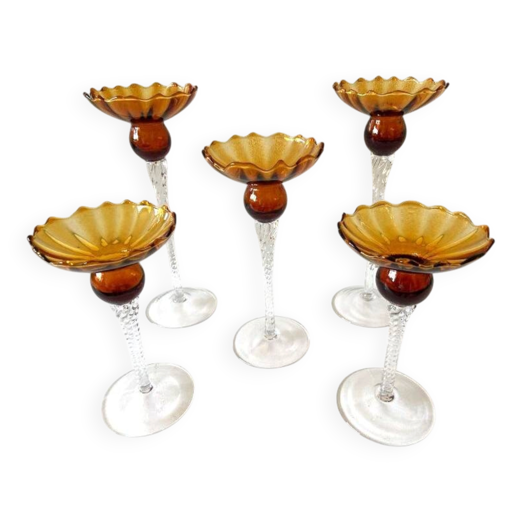 Elegant Quintet of Candle Holders in Crystal Glass Art Design Empoli