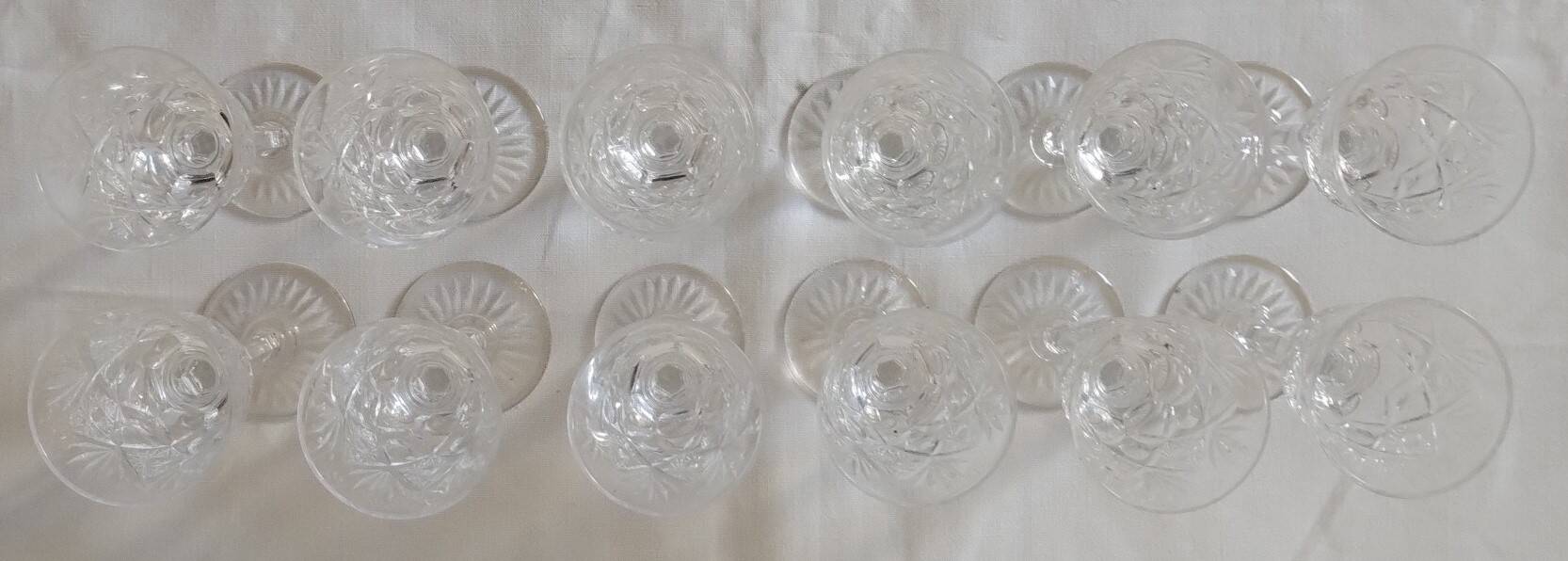 Set of 12 stemmed cut crystal liqueur glasses