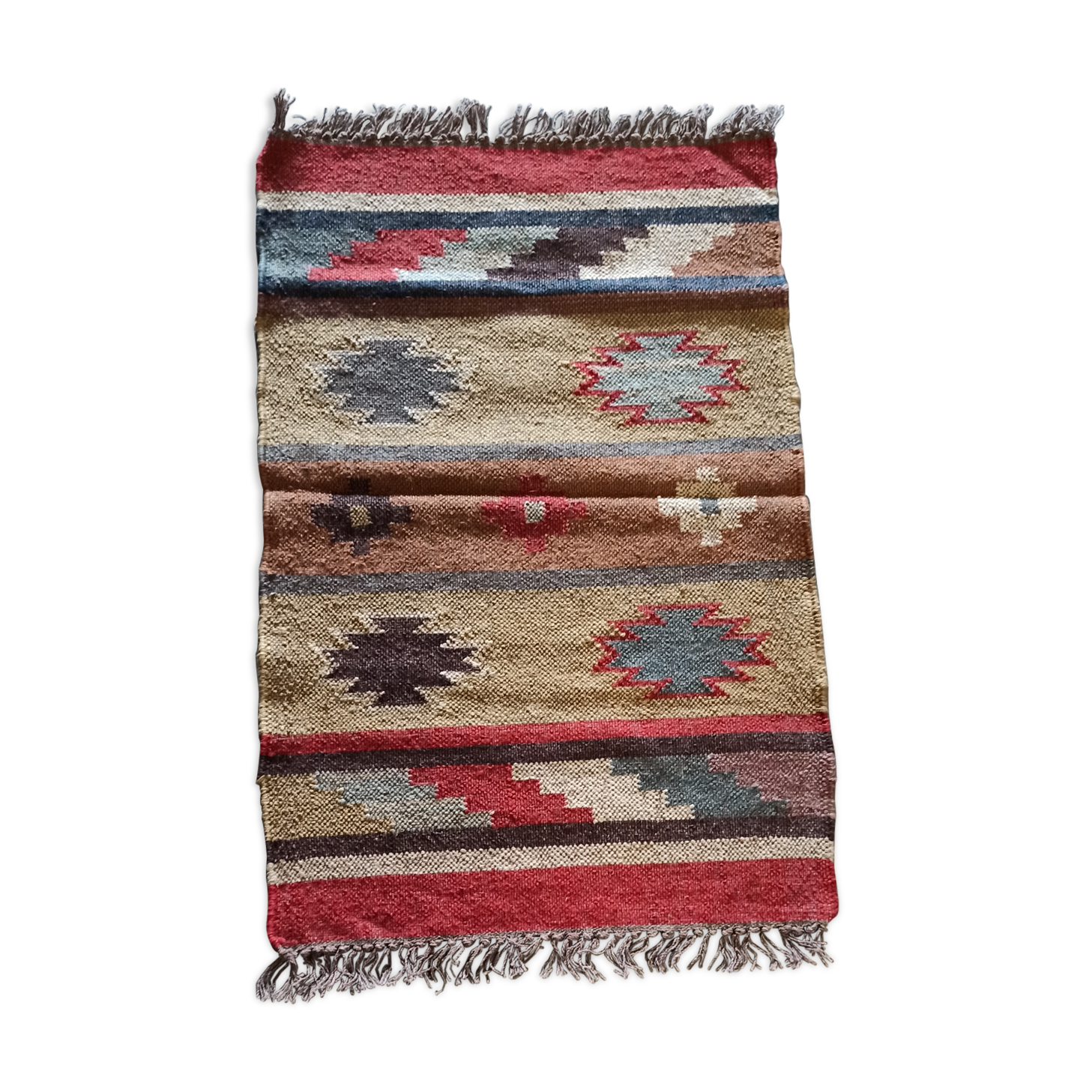 Kilim carpet in burlap and cotton. 60cm x 100cm