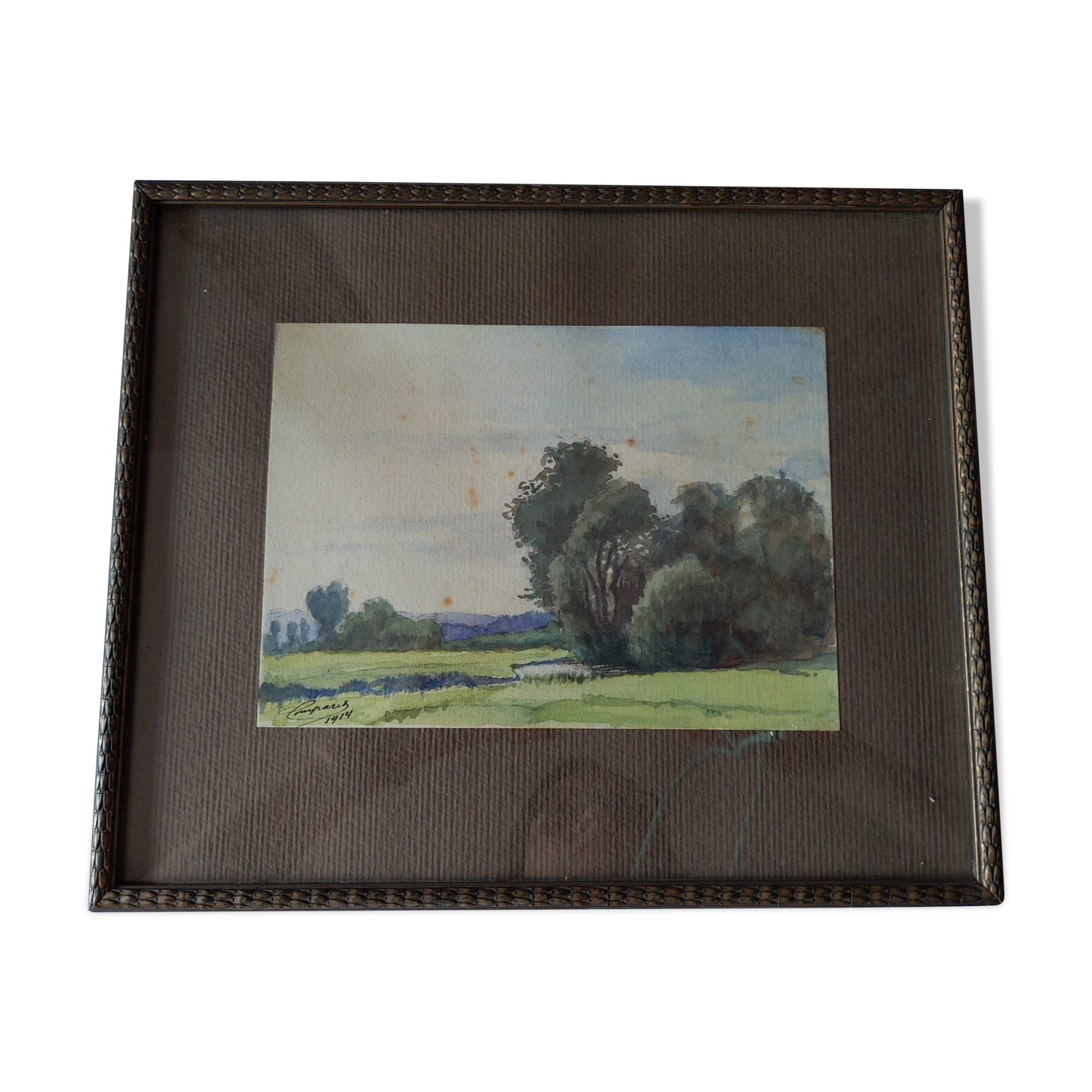 Old painting signed gilded wood frame