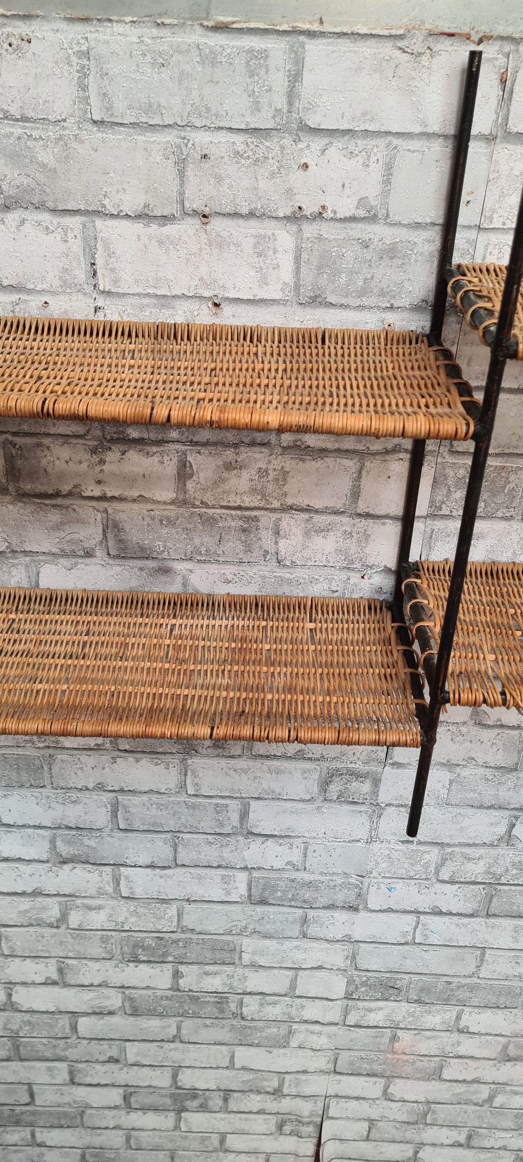 Wall shelf or stand metal and rattan 1950 a 70