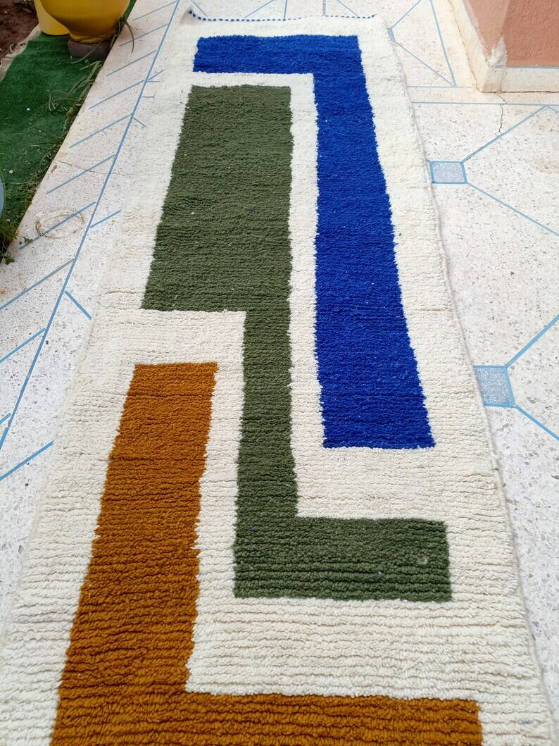 Tapis beni ouraine de couloir fait main taille 75 x 300 cm