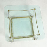 Table basse Hollywood Regency vintage en laiton & verre 1970s