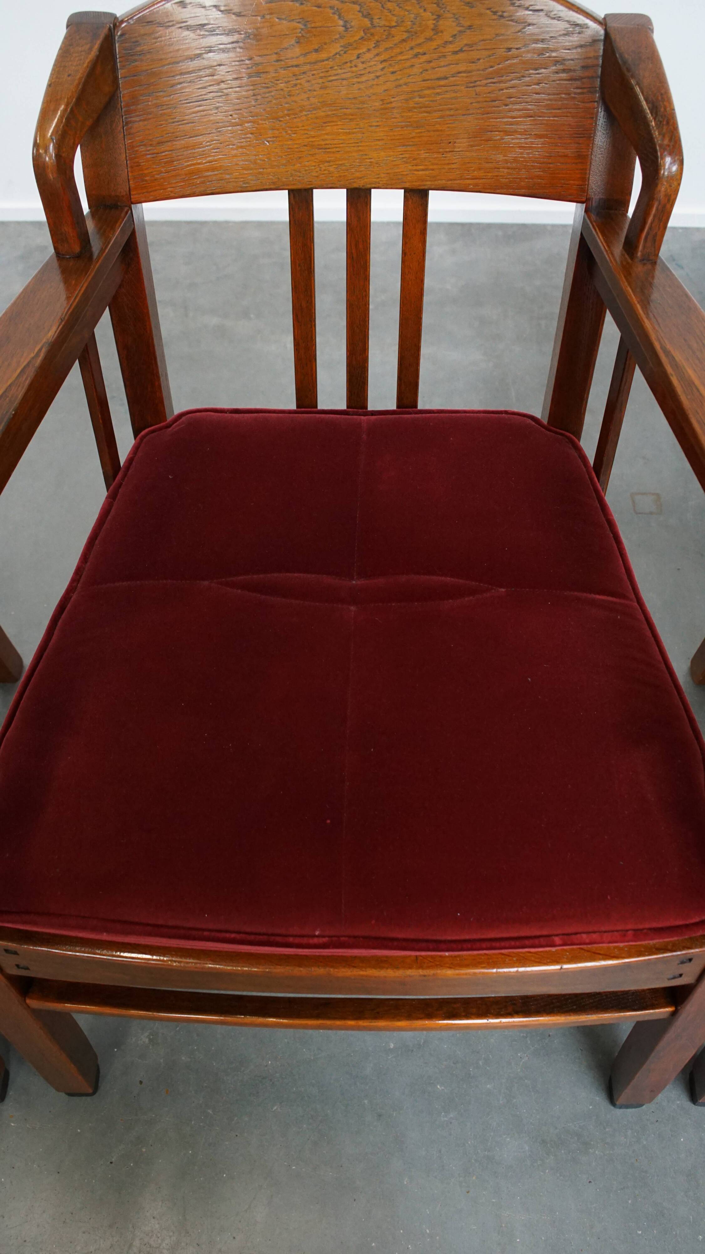 Ensemble de 4 chaises de salle à manger Art Nouveau / Jugendstil avec revêtement rouge